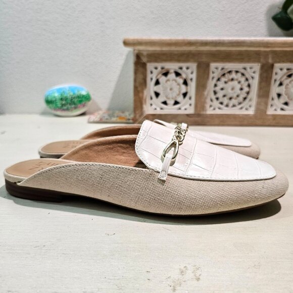 NATURALIZER Womens Sz 7.5 Kayden Linen White Mule Clog Padded Flat Comfort Shoes - Picture 2 of 10